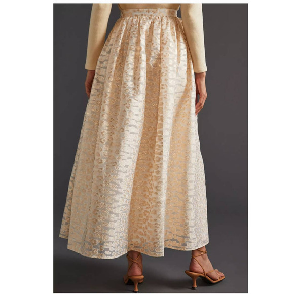 New Anthropologie PANKAJ AND NIDHI Burnout Shimmer Maxi Skirt $180 Sz Large - Picture 4 of 5